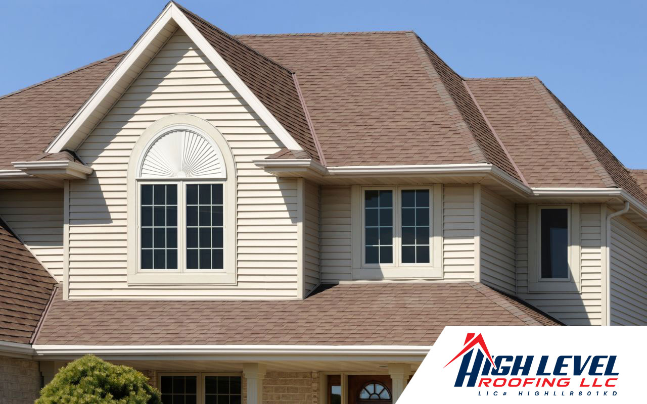 The gable roof features a timeless triangular shape, gently slanting from a central ridge with two symmetrical sides.